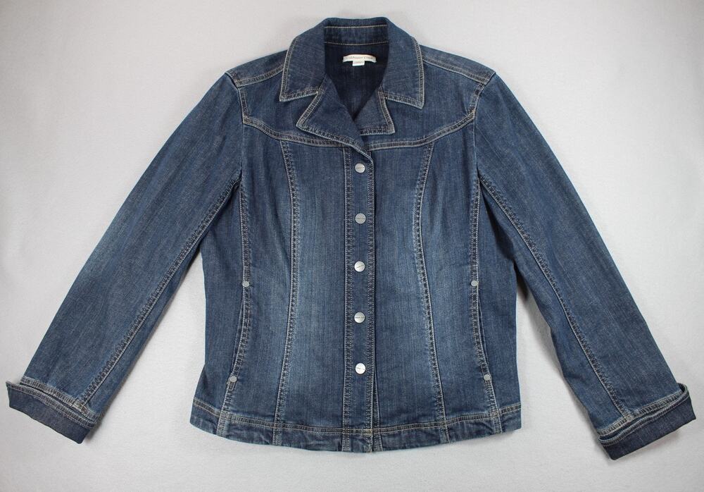 Coldwater Creek Jacket Womens 10 Blue Denim Snap Front Stretch Jean Casual